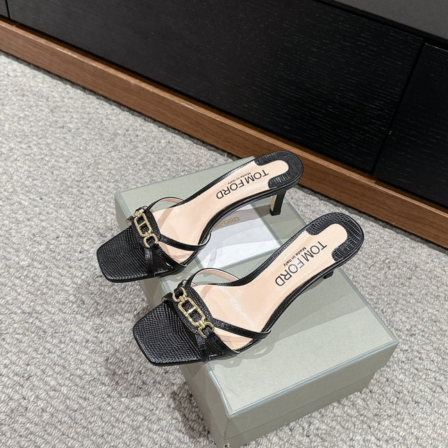 WHITNEY HIGH 6 CM MULE IN BLACK CROCODILE LEATHER