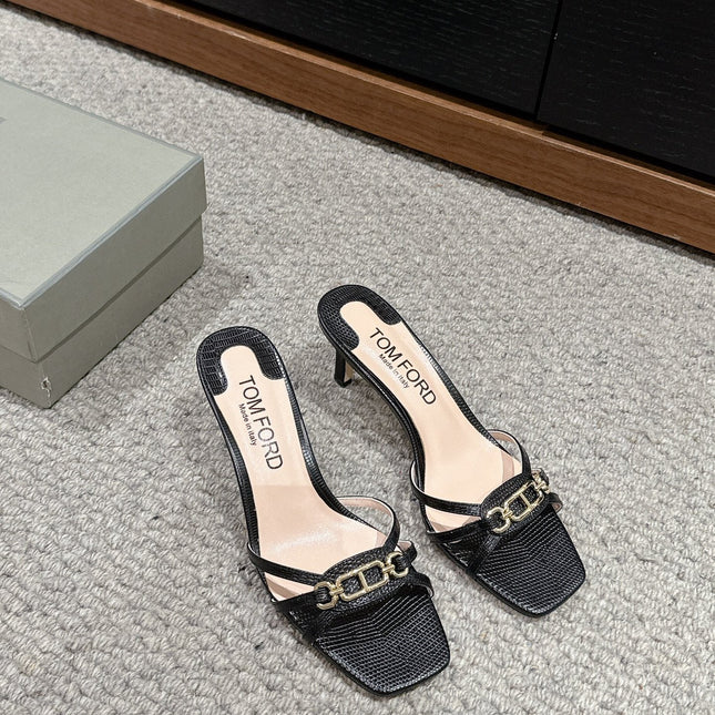 WHITNEY HIGH 6 CM MULE IN BLACK CROCODILE LEATHER