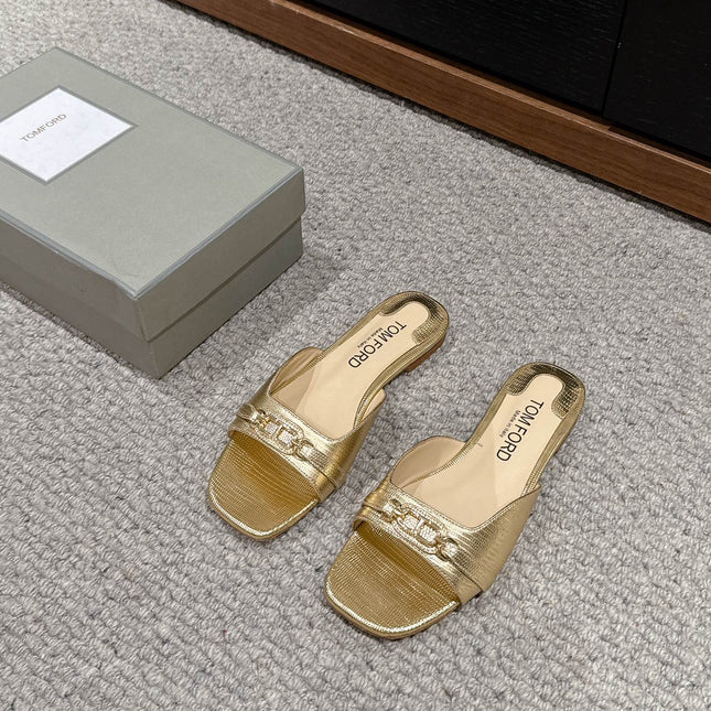 WHITNEY SLIDE IN GOLD CROCODILE LEATHER