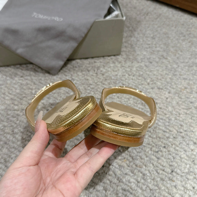 WHITNEY SLIDE IN GOLD CROCODILE LEATHER