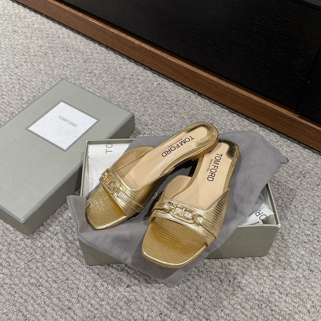 WHITNEY SLIDE IN GOLD CROCODILE LEATHER