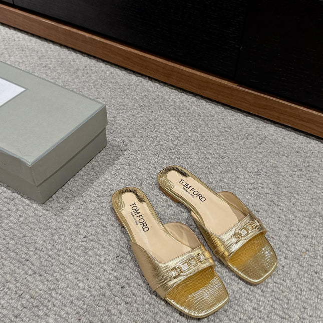 WHITNEY SLIDE IN GOLD CROCODILE LEATHER