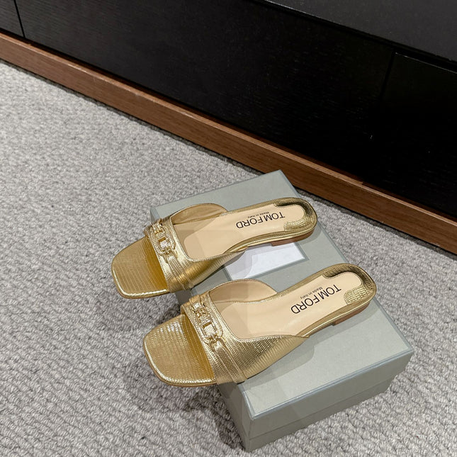 WHITNEY SLIDE IN GOLD CROCODILE LEATHER