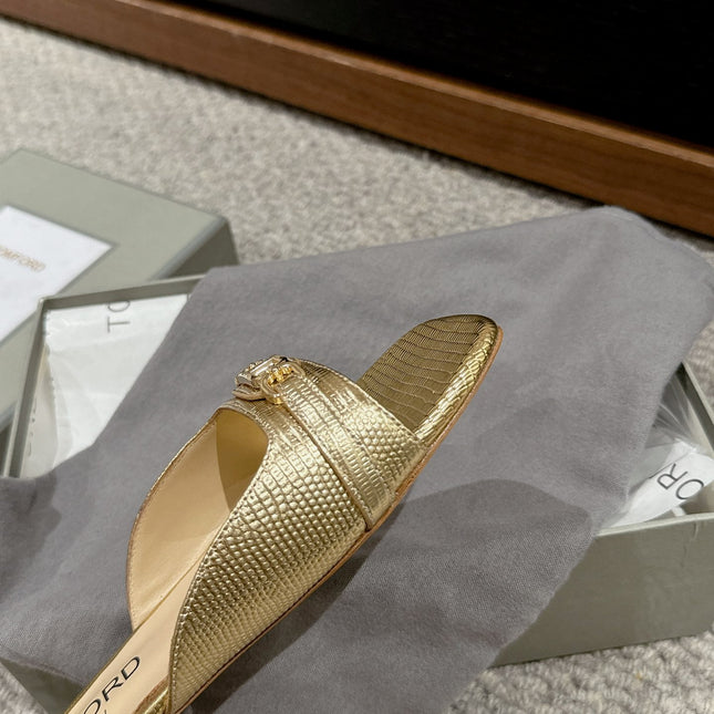 WHITNEY SLIDE IN GOLD CROCODILE LEATHER