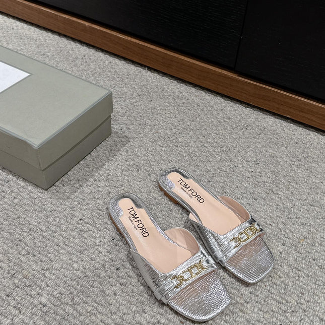 WHITNEY SLIDE IN SILVER CROCODILE LEATHER