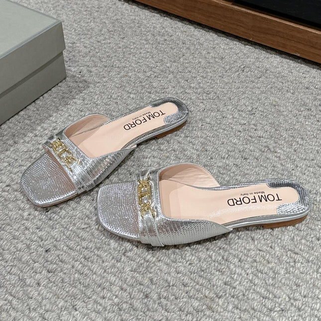 WHITNEY SLIDE IN SILVER CROCODILE LEATHER