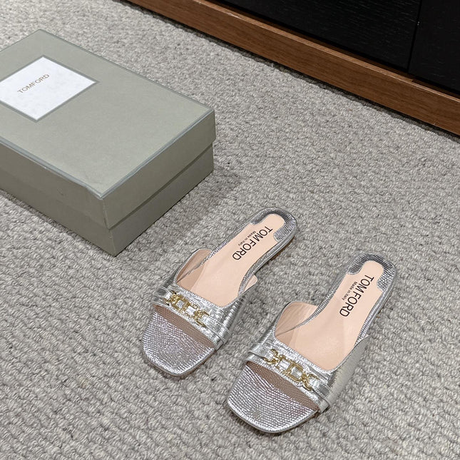 WHITNEY SLIDE IN SILVER CROCODILE LEATHER