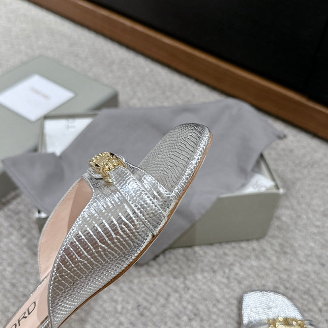 WHITNEY SLIDE IN SILVER CROCODILE LEATHER