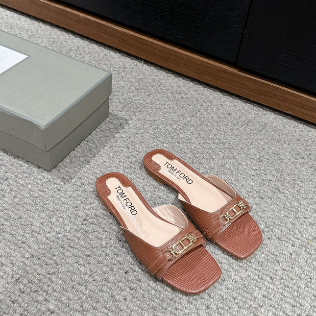 WHITNEY SLIDE IN RED BROWN CROCODILE LEATHER