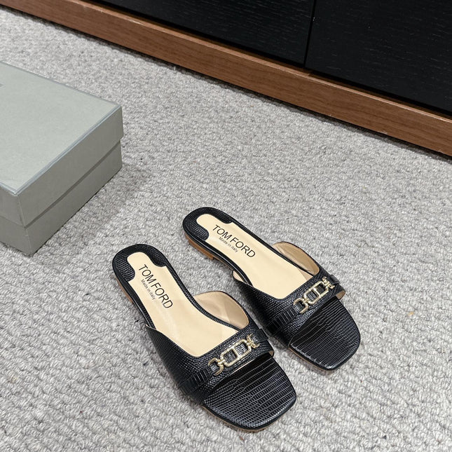 WHITNEY SLIDE IN BLACK CROCODILE LEATHER