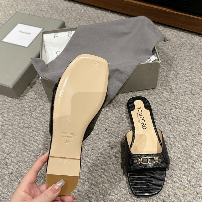 WHITNEY SLIDE IN BLACK CROCODILE LEATHER