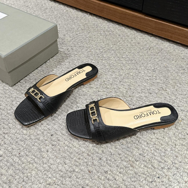 WHITNEY SLIDE IN BLACK CROCODILE LEATHER