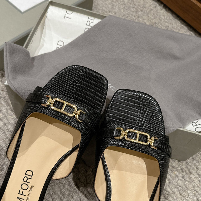 WHITNEY SLIDE IN BLACK CROCODILE LEATHER