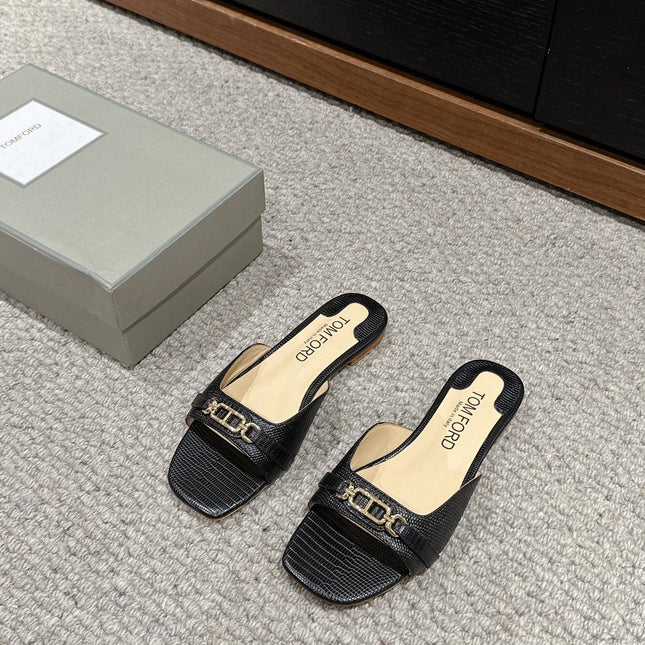 WHITNEY SLIDE IN BLACK CROCODILE LEATHER