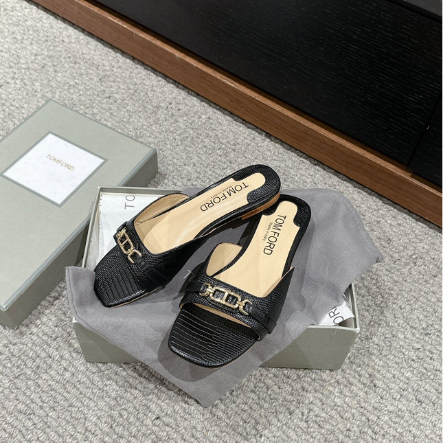 WHITNEY SLIDE IN BLACK CROCODILE LEATHER