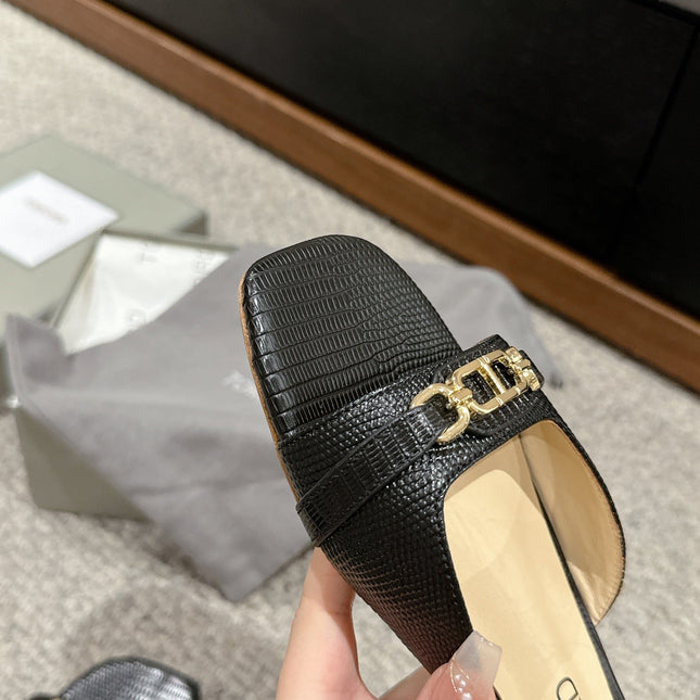 WHITNEY SLIDE IN BLACK CROCODILE LEATHER