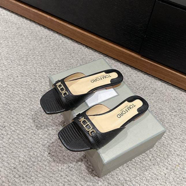 WHITNEY SLIDE IN BLACK CROCODILE LEATHER