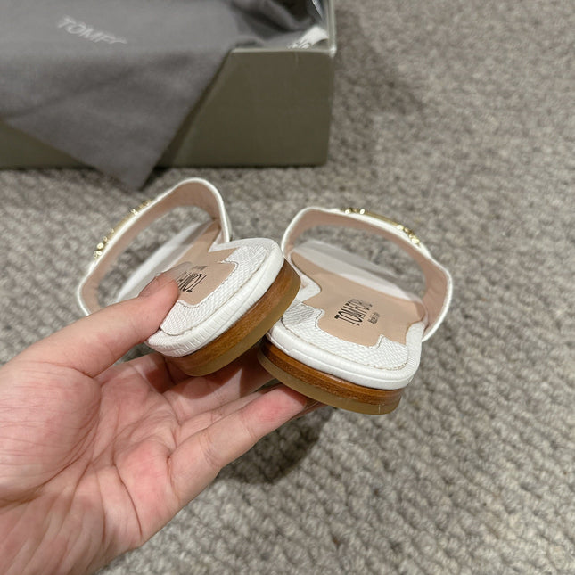 WHITNEY SLIDE IN WHITE CROCODILE LEATHER