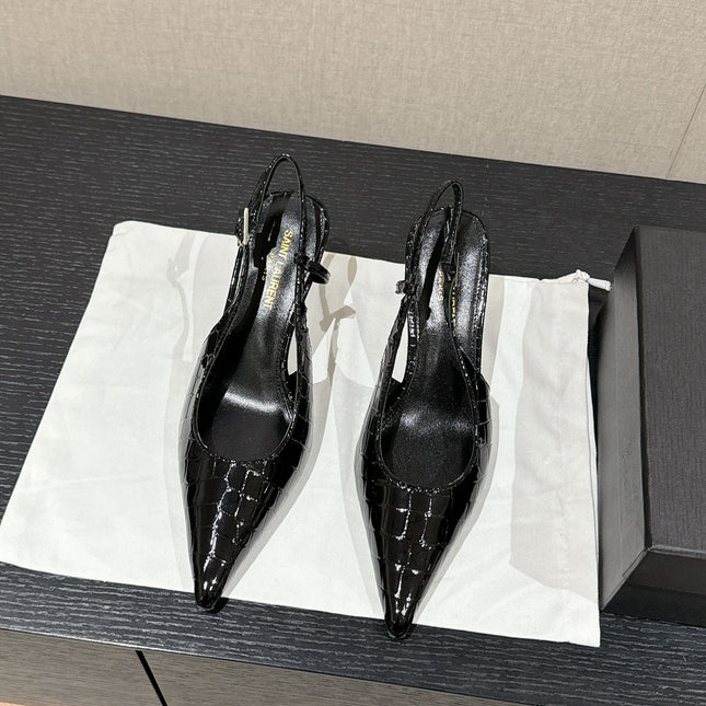 SL CHERISH CROCODILE SLINGBACK PUMP 75 BLACK CALFSKIN