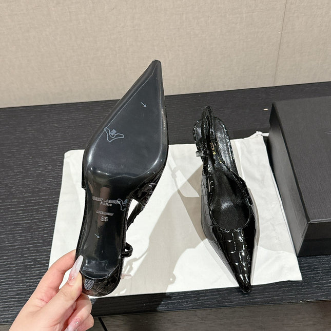 SL CHERISH CROCODILE SLINGBACK PUMP 75 BLACK CALFSKIN