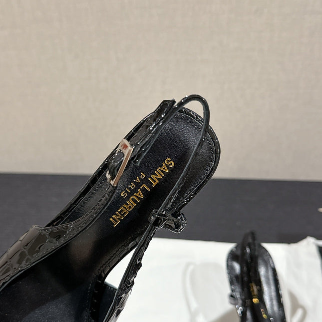 SL CHERISH CROCODILE SLINGBACK PUMP 75 BLACK CALFSKIN