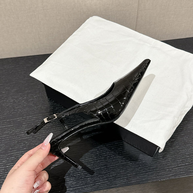 SL CHERISH CROCODILE SLINGBACK PUMP 75 BLACK CALFSKIN