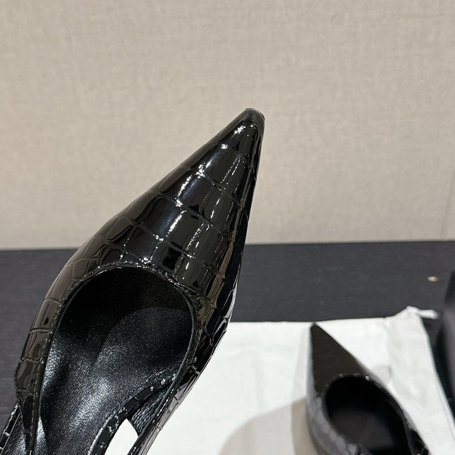 SL CHERISH CROCODILE SLINGBACK PUMP 75 BLACK CALFSKIN