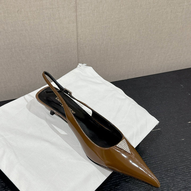 SL CHERISH CRYSTAL SLINGBACK ASH BROWN CALFSKIN