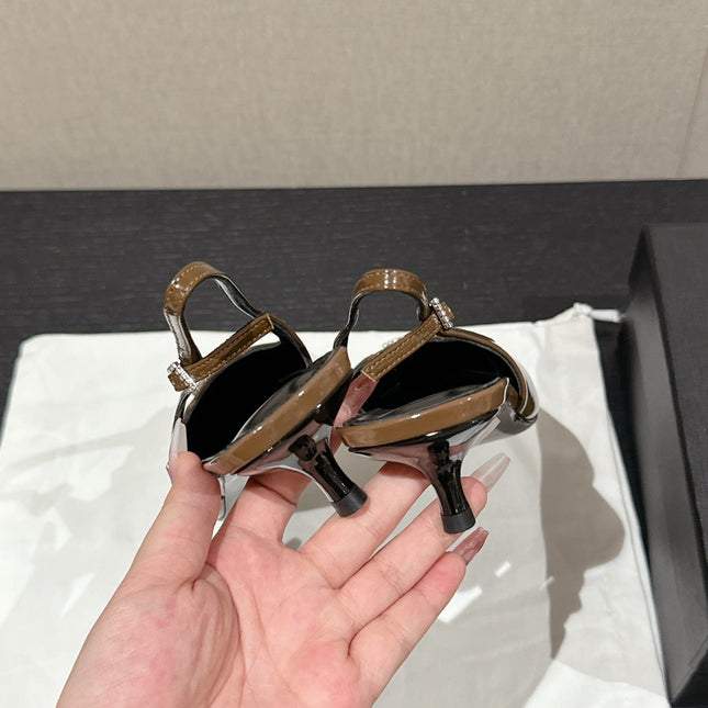 SL CHERISH CRYSTAL SLINGBACK ASH BROWN CALFSKIN