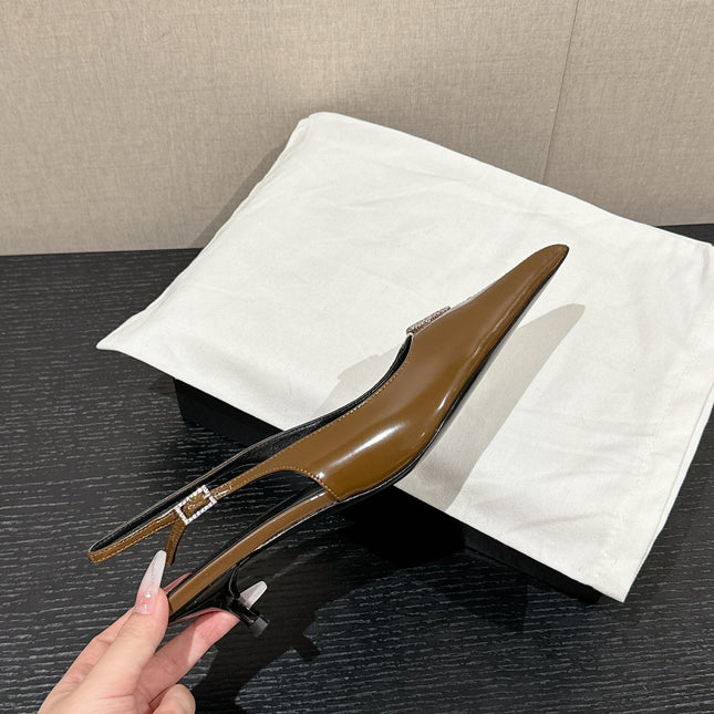 SL CHERISH CRYSTAL SLINGBACK ASH BROWN CALFSKIN