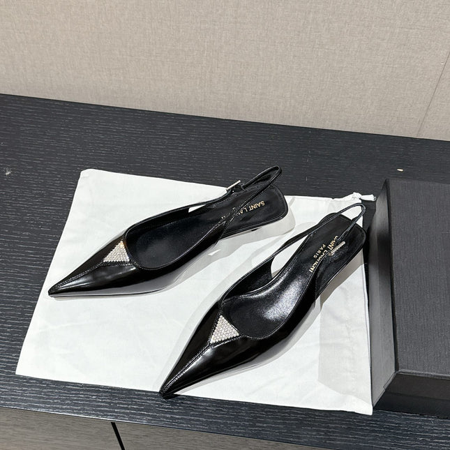SL CHERISH CRYSTAL SLINGBACK BLACK CALFSKIN