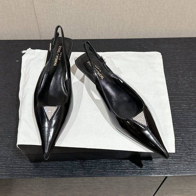 SL CHERISH CRYSTAL SLINGBACK BLACK CALFSKIN