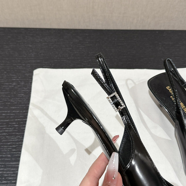 SL CHERISH CRYSTAL SLINGBACK BLACK CALFSKIN