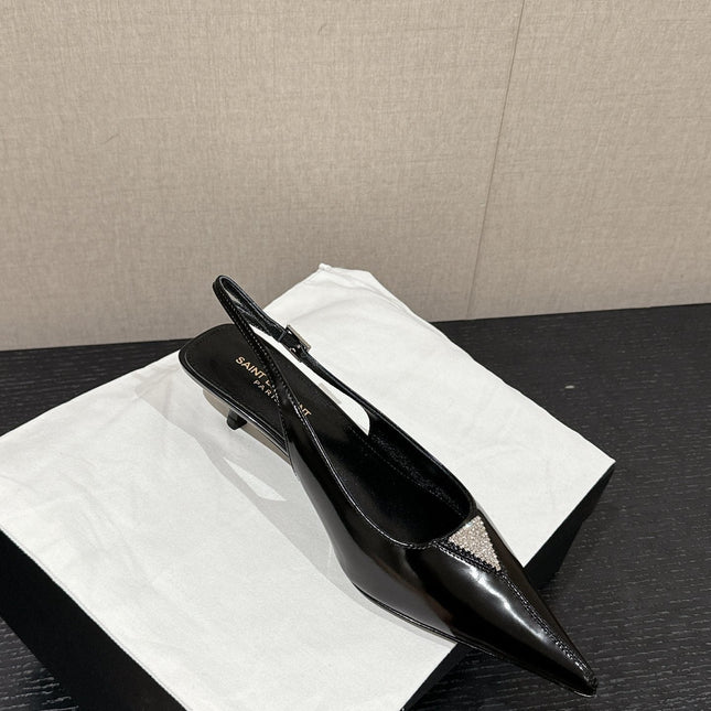 SL CHERISH CRYSTAL SLINGBACK BLACK CALFSKIN