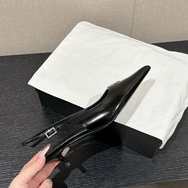 SL CHERISH CRYSTAL SLINGBACK BLACK CALFSKIN