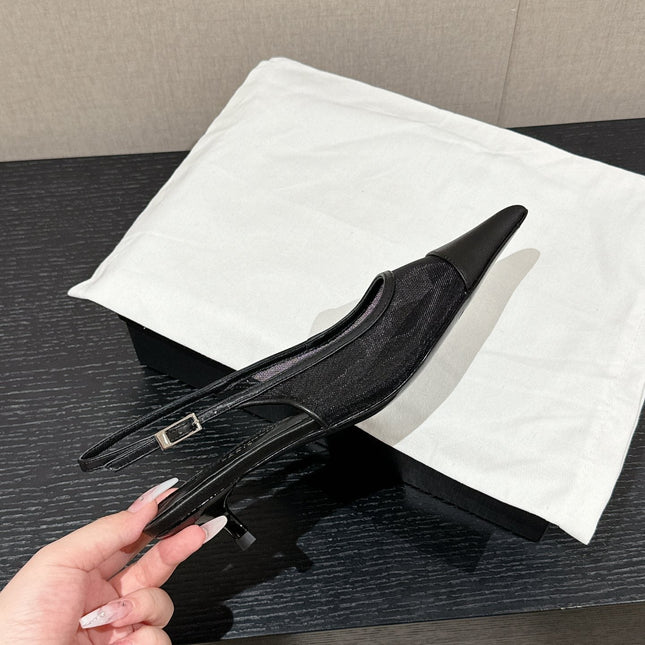 SL CHERISH SLINGBACK 45 BLACK MESH AND CALFSKIN