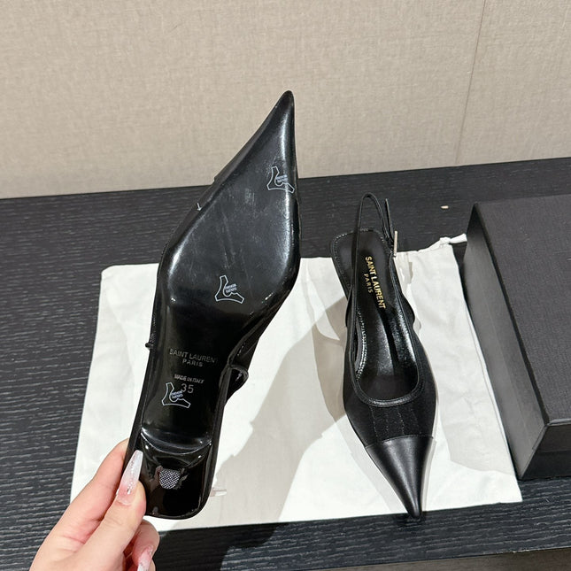 SL CHERISH SLINGBACK 45 BLACK MESH AND CALFSKIN