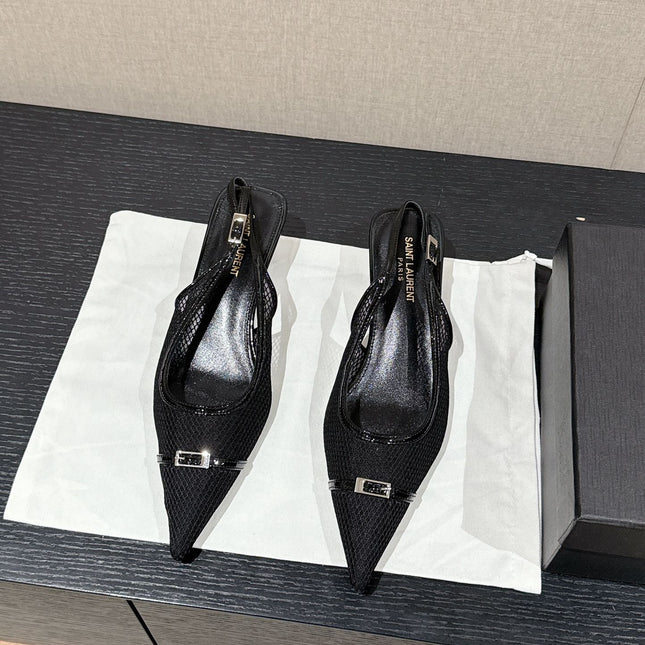 SL CHERISH BUCKLE SLINGBACK 45 BLACK MESH