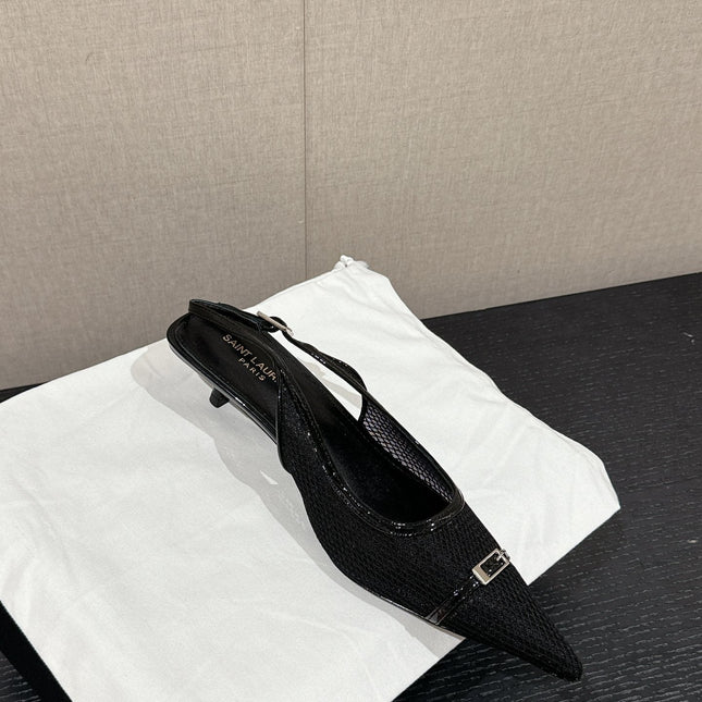 SL CHERISH BUCKLE SLINGBACK 45 BLACK MESH