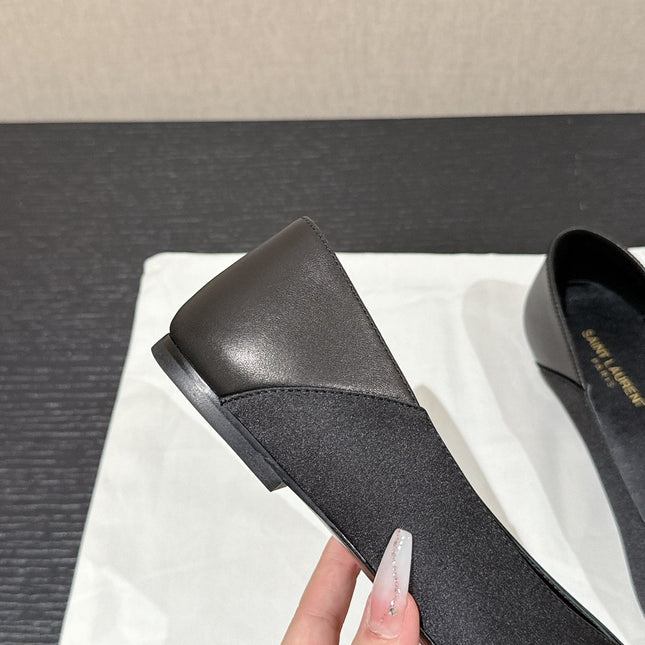 SL NOUR POINTED TOE BALLET BLACK SATIN