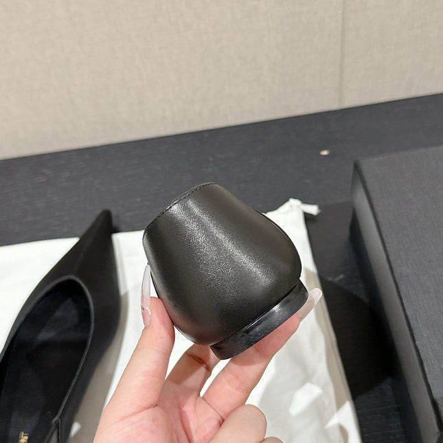 SL NOUR POINTED TOE BALLET BLACK SATIN