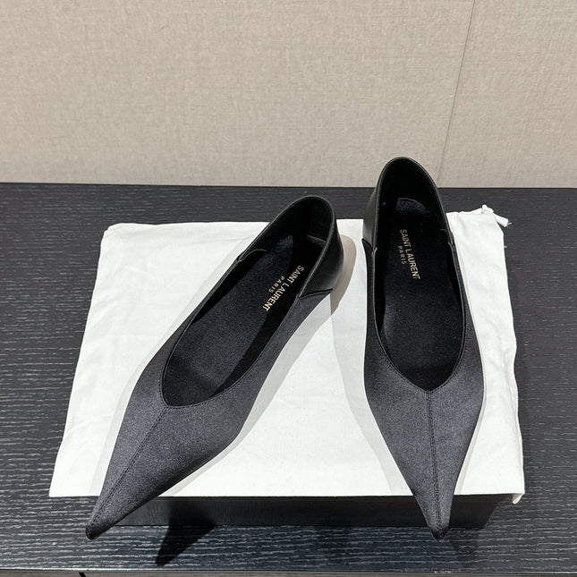 SL NOUR POINTED TOE BALLET BLACK SATIN