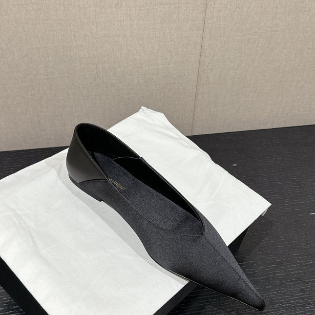 SL NOUR POINTED TOE BALLET BLACK SATIN