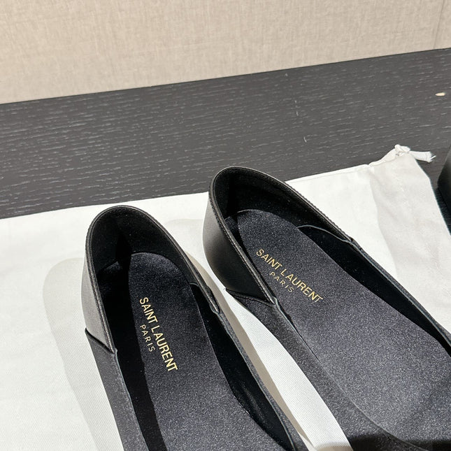 SL NOUR POINTED TOE BALLET BLACK SATIN