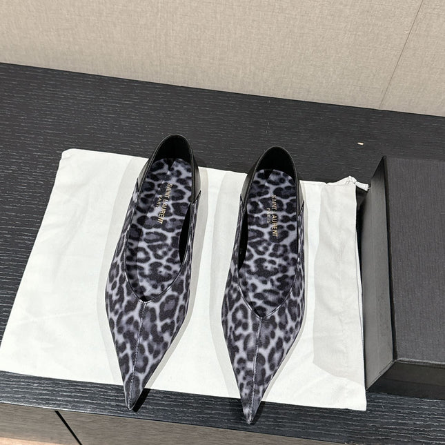 SL NOUR LEOPARD POINTED TOE BALLET BLACK CANVAS
