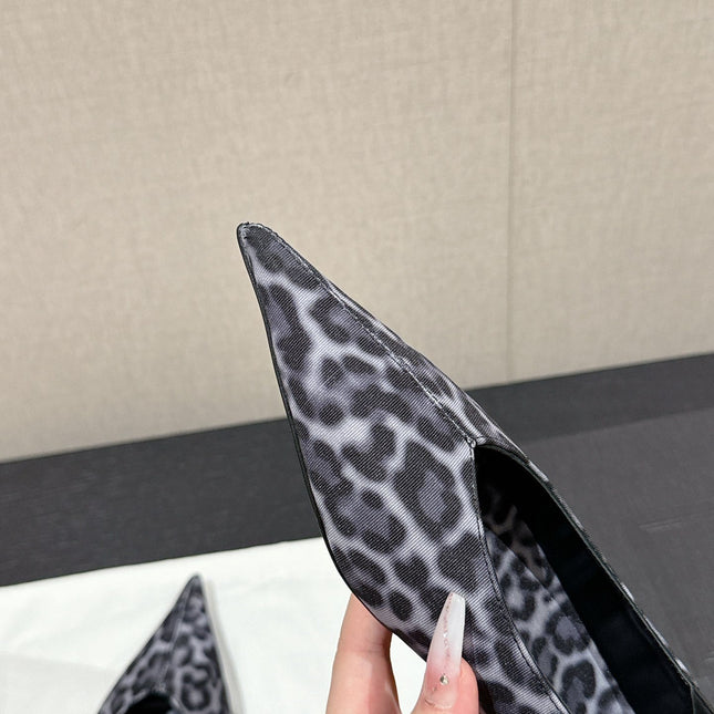 SL NOUR LEOPARD POINTED TOE BALLET BLACK CANVAS