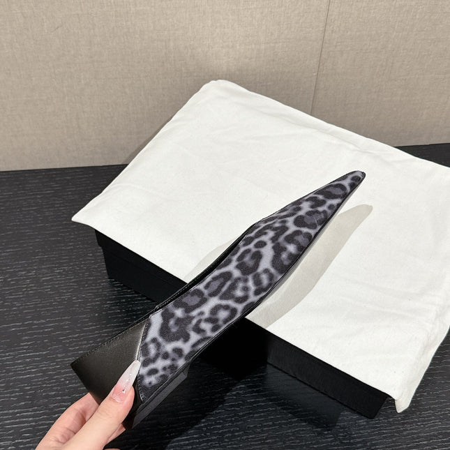 SL NOUR LEOPARD POINTED TOE BALLET BLACK CANVAS