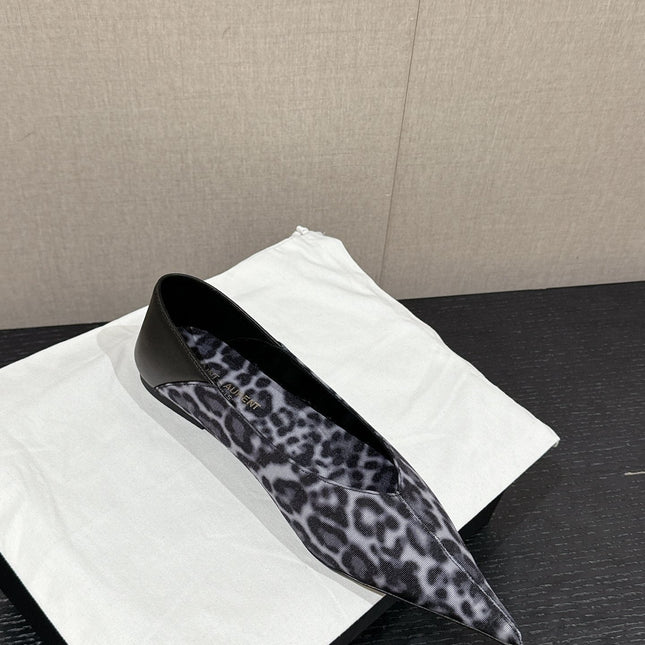 SL NOUR LEOPARD POINTED TOE BALLET BLACK CANVAS