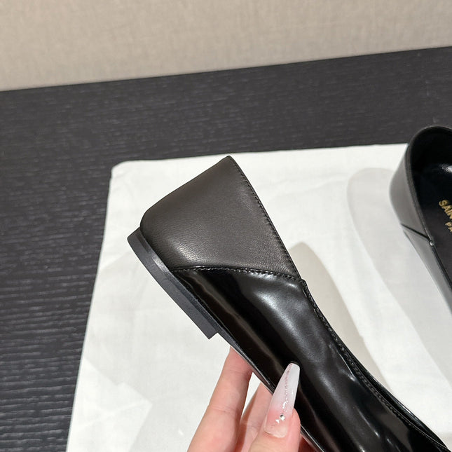 SL NOUR POINTED TOE BALLET BLACK CALFSKIN