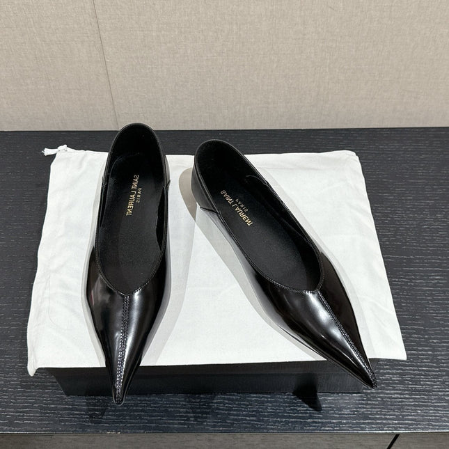 SL NOUR POINTED TOE BALLET BLACK CALFSKIN